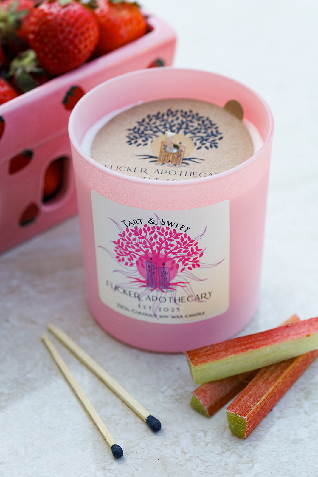 π Tart & Sweet Candle β Rhubarb & Strawberry | 220g Coconut Soy Wax | Limited Edition | Flicker Apothecary