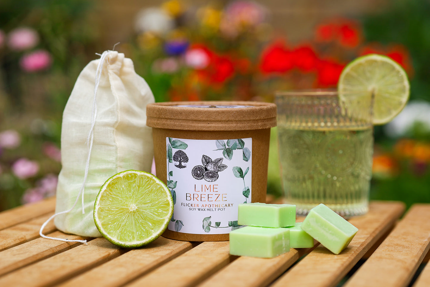 Lime Breeze Wax Melt Pot – 150g Soy Wax Melts in Reusable Muslin Pouch | Fresh Citrus Scent