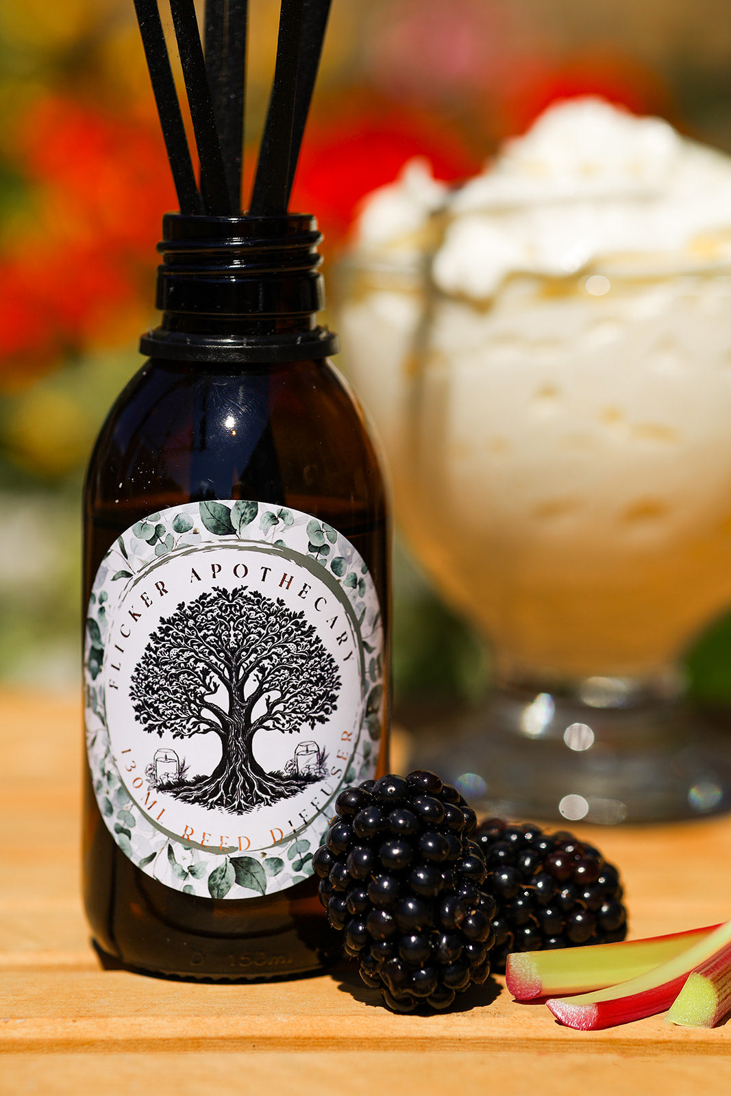 Rhubarb & Crème Chantilly Reed Diffuser – 130ml Vegan, Alcohol-Free | Long-Lasting Home Fragrance | Handmade in the UK