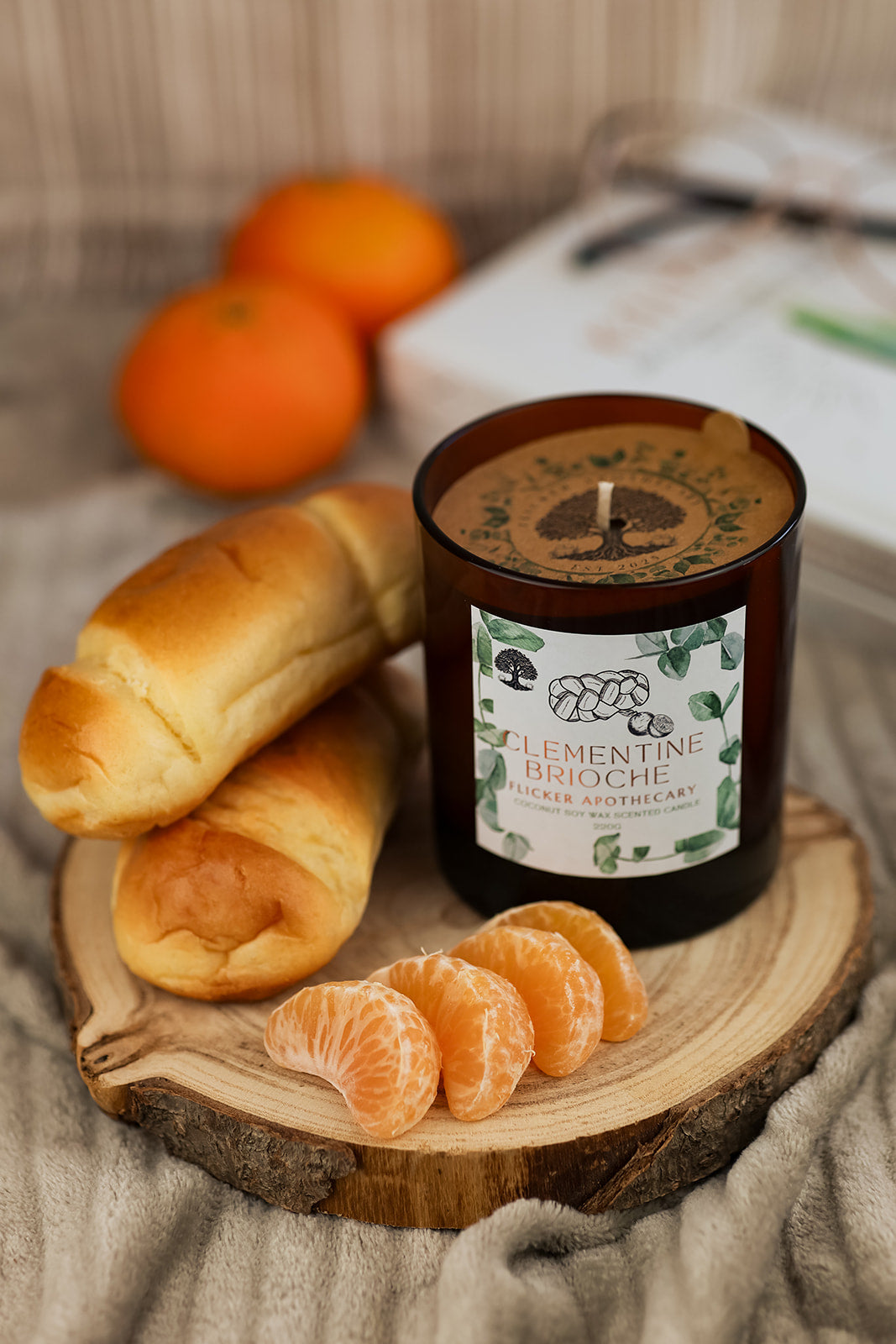 š Clementine Brioche Candle ā 220g Coconut Soy Wax | Flicker Apothecary