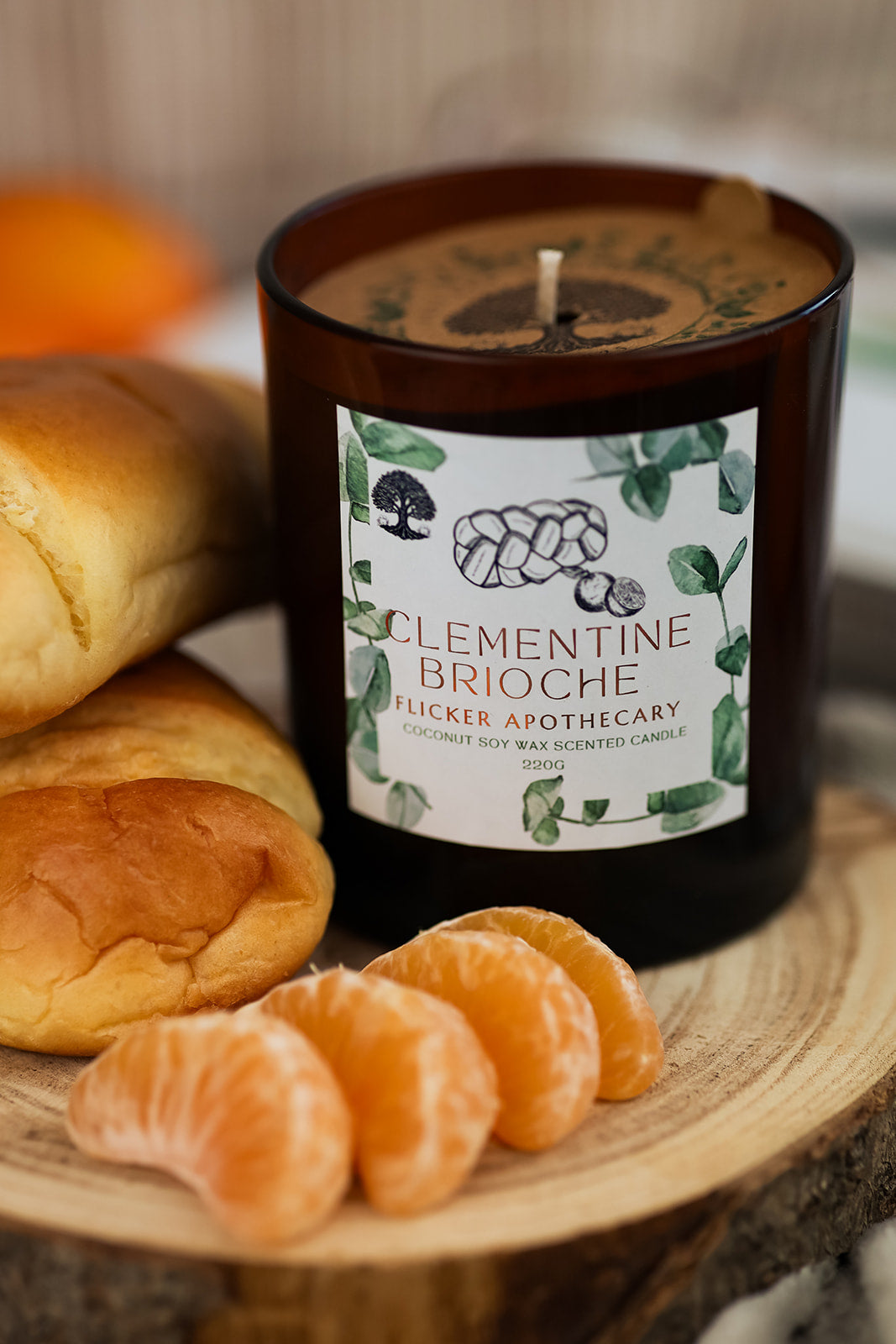 š Clementine Brioche Candle ā 220g Coconut Soy Wax | Flicker Apothecary