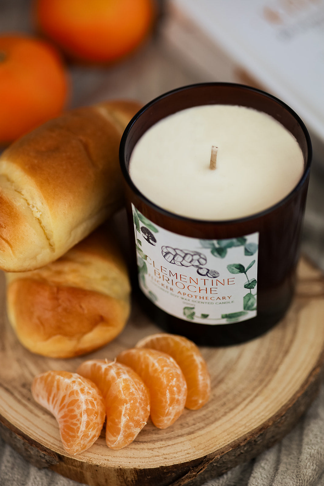 š Clementine Brioche Candle ā 220g Coconut Soy Wax | Flicker Apothecary