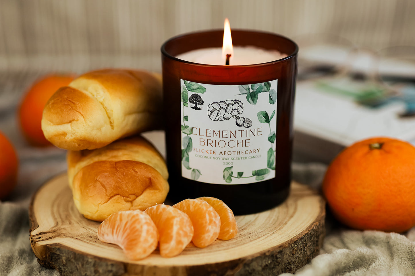 š Clementine Brioche Candle ā 220g Coconut Soy Wax | Flicker Apothecary