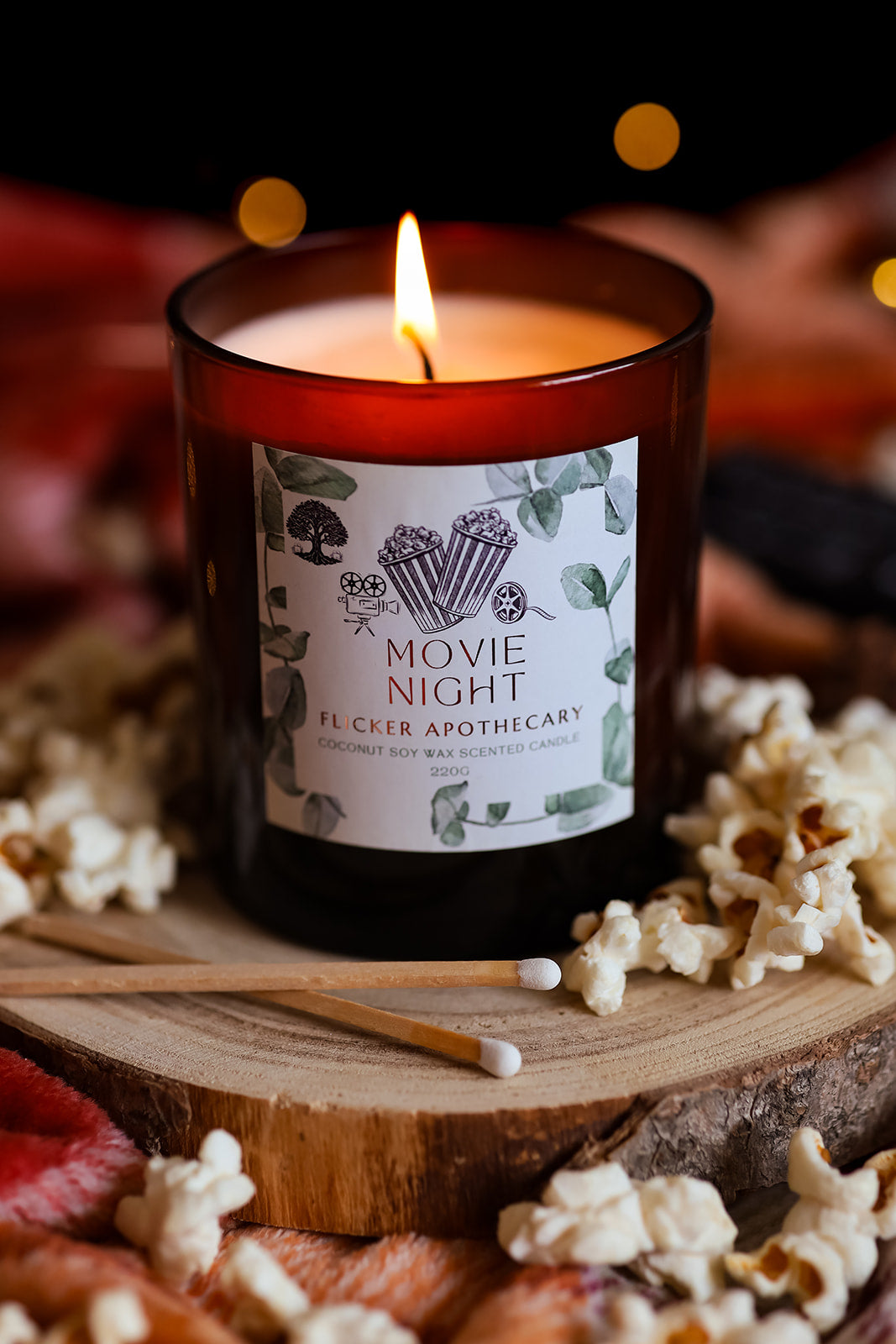 š½ Movie Night Candle ā 220g Coconut Soy Wax | Flicker Apothecary