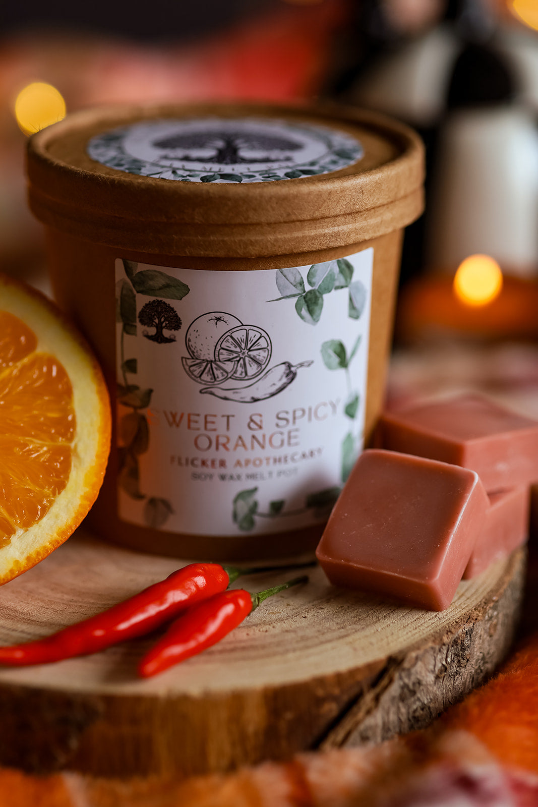 Sweet & Spicy Orange Wax Melt Pot โ 150g Soy Wax Melts in Reusable Muslin Pouch | Autumnal Fruity Scent