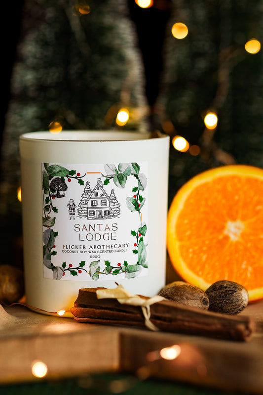 π
Santas Lodge Candle β 220g Coconut Soy Wax | Flicker Apothecary