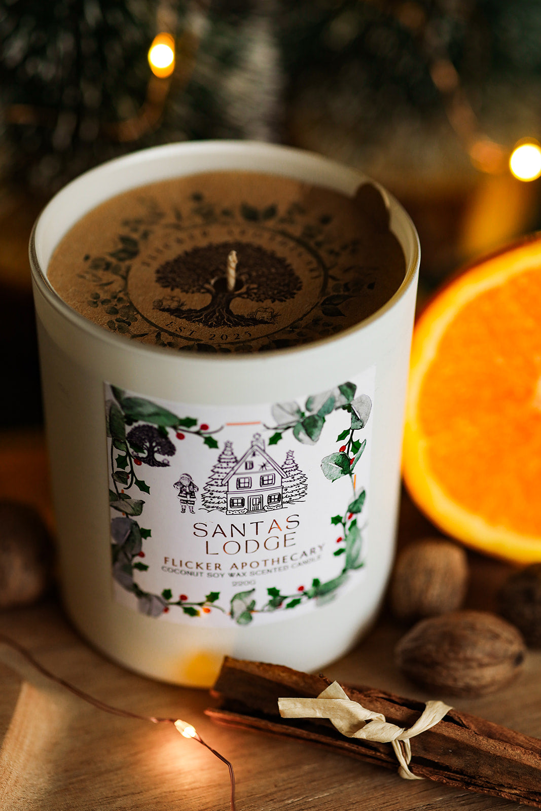 🎅 Santas Lodge Candle – 220g Coconut Soy Wax | Flicker Apothecary
