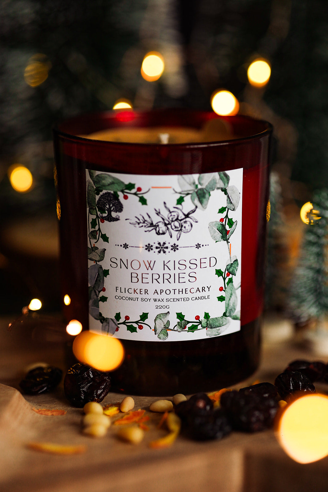 ❄️ Snow Kissed Berries Candle – 220g Coconut Soy Wax | Flicker Apothecary