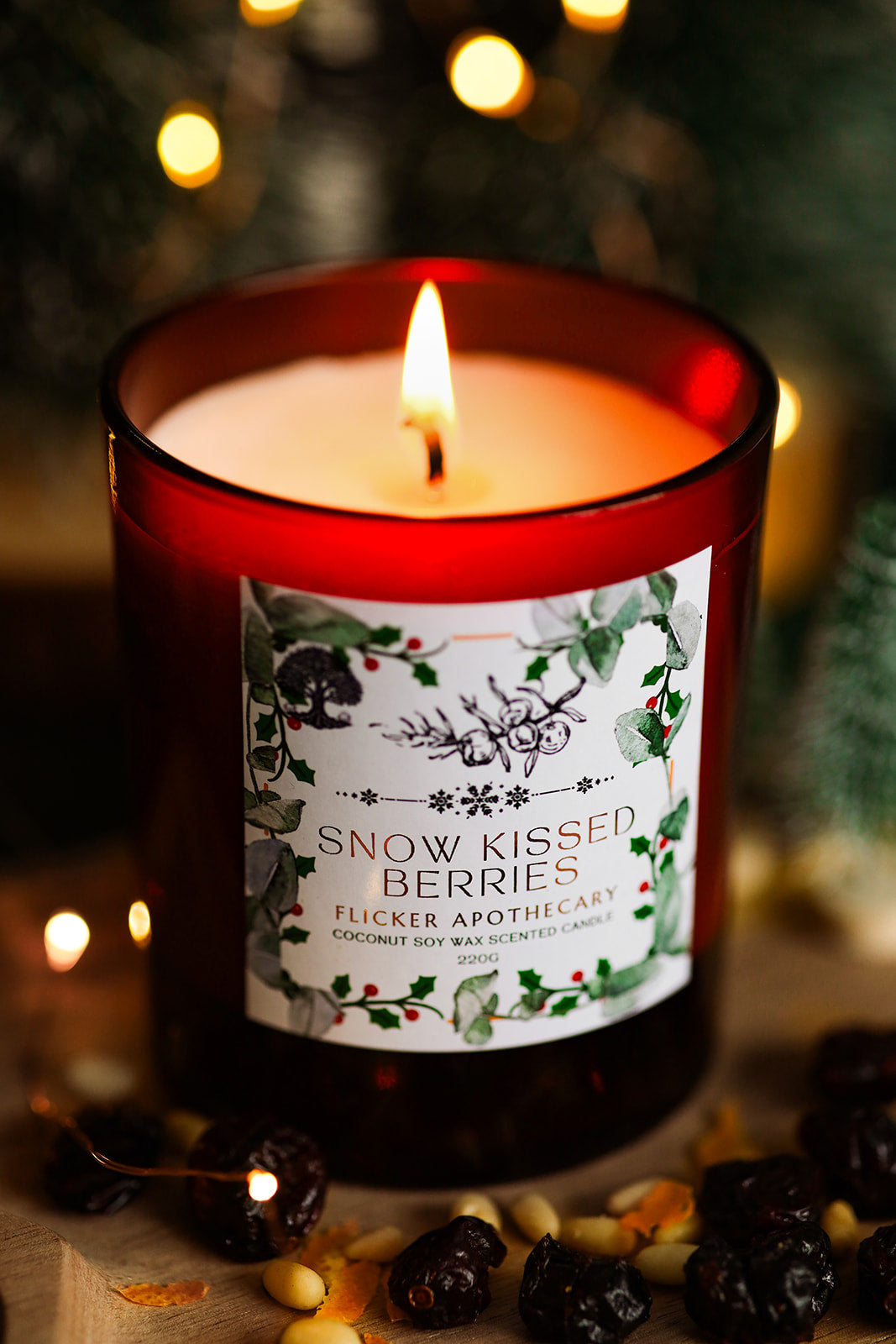 ❄️ Snow Kissed Berries Candle – 220g Coconut Soy Wax | Flicker Apothecary