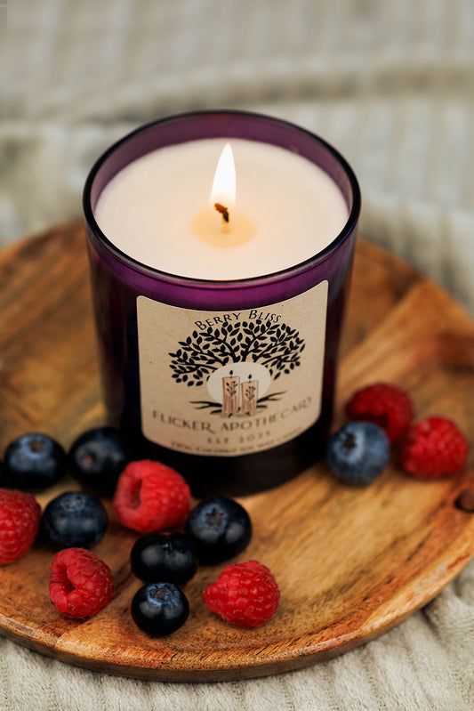 🍓 Berry Bliss Candle – 220g Coconut Soy Wax | Amethyst Purple Glass | Flicker Apothecary