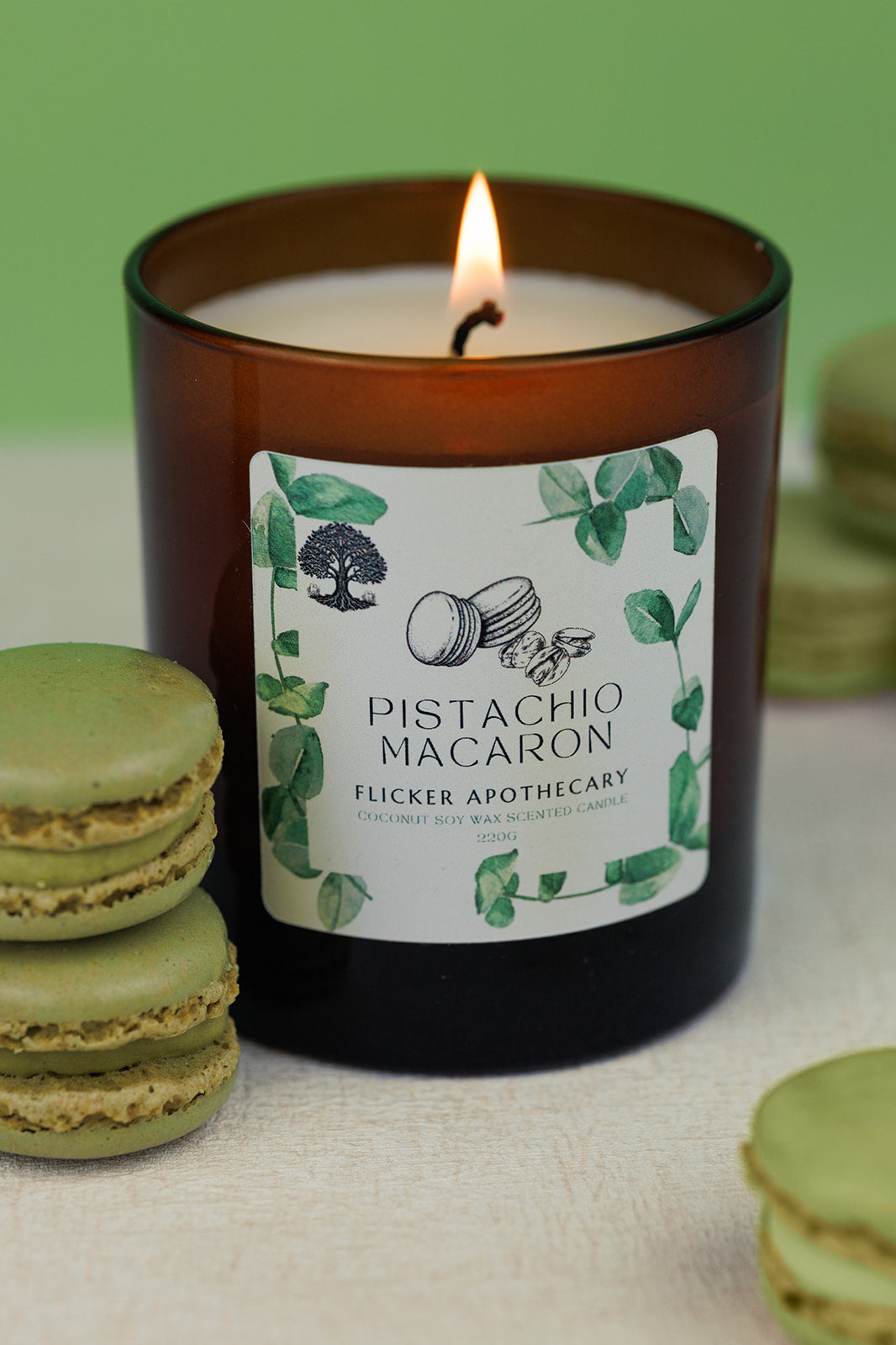 🥜 Pistachio Macaron Candle – 220g Coconut Soy Wax | Flicker Apothecary