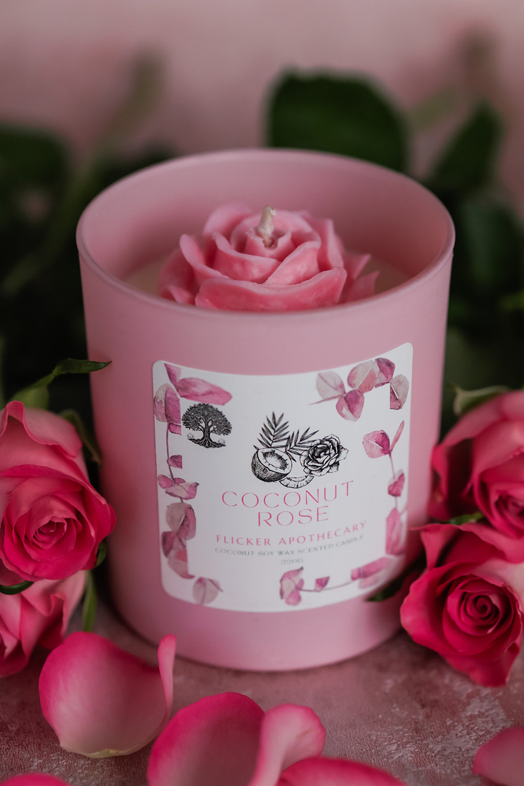 🌹Coconut Rose Candle – 220g Coconut Soy Wax | Limited Edition | Flicker Apothecary