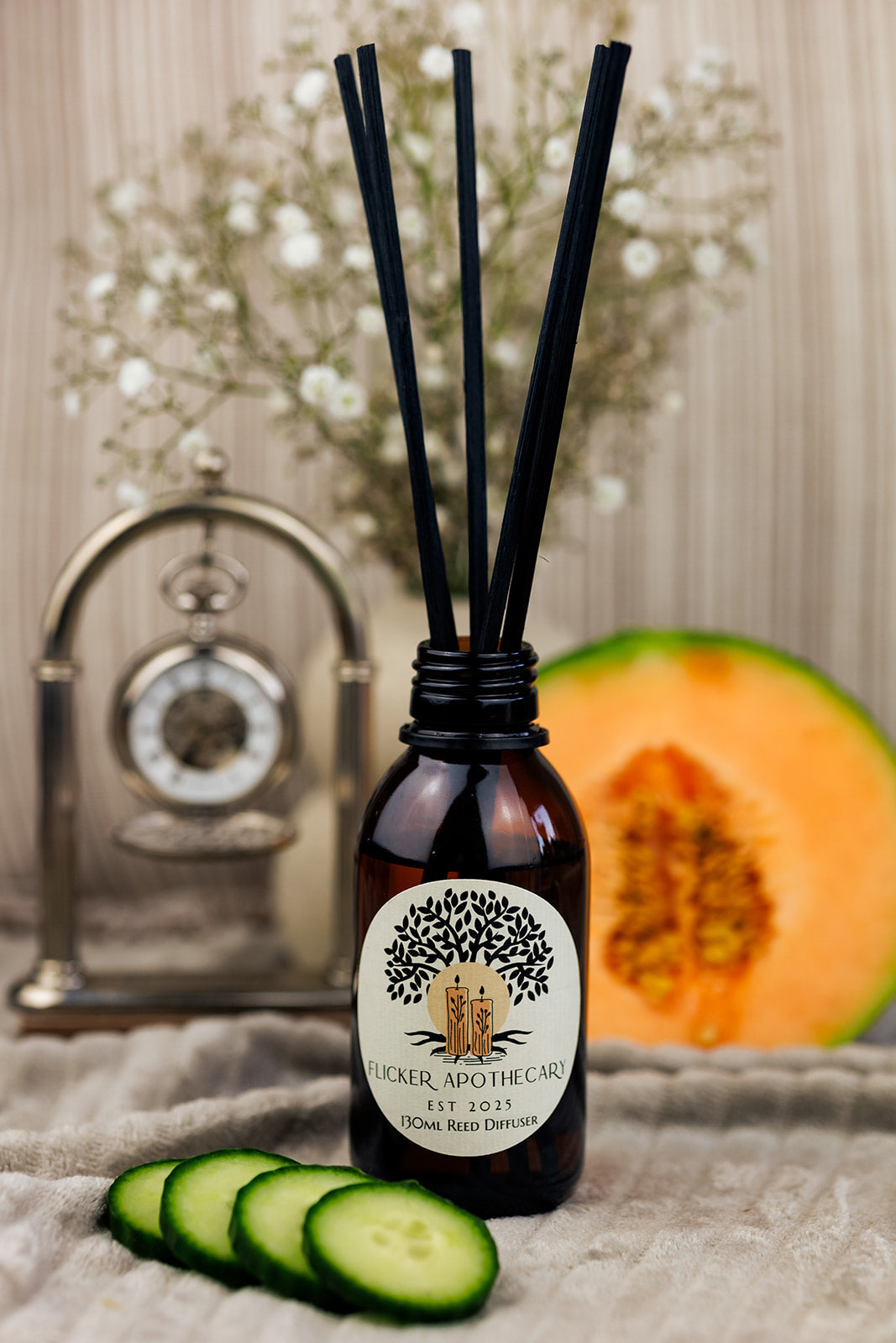Melon & Cucumber Reed Diffuser – 130ml Vegan, Alcohol-Free | Long-Lasting Home Fragrance | Handmade in the UK