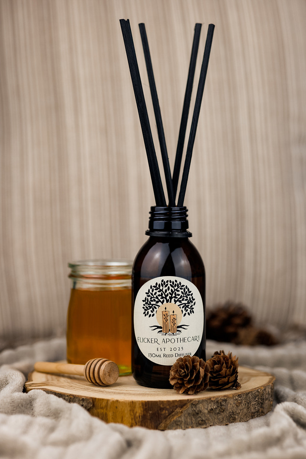Smokey Honey Reed Diffuser – 130ml Vegan, Alcohol-Free | Long-Lasting Home Fragrance | Handmade in the UK