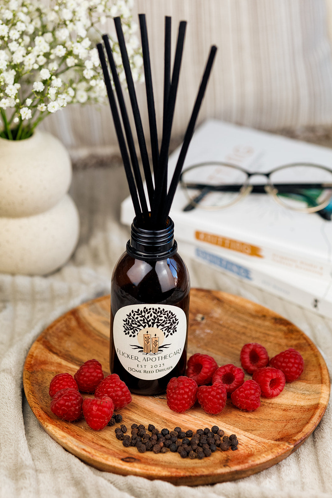 Raspberry Noir Reed Diffuser – 130ml Vegan, Alcohol-Free | Long-Lasting Home Fragrance | Handmade in the UK