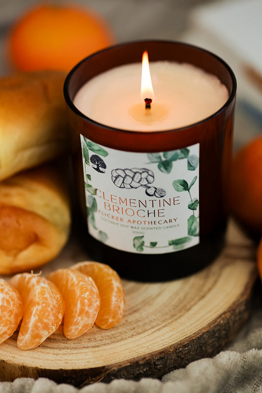 🍊 Clementine Brioche Candle – 220g Coconut Soy Wax | Flicker Apothecary