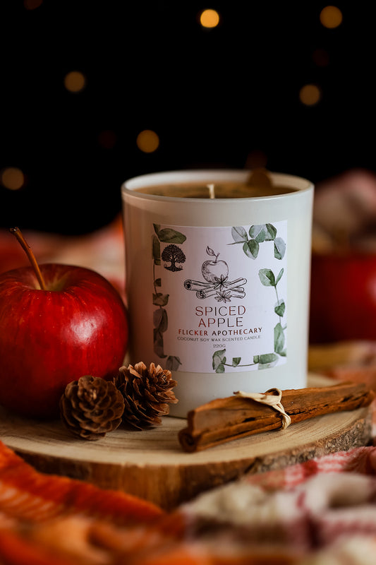 🍎 Spiced Apple Candle – 220g Coconut Soy Wax | Limited Edition | Flicker Apothecary