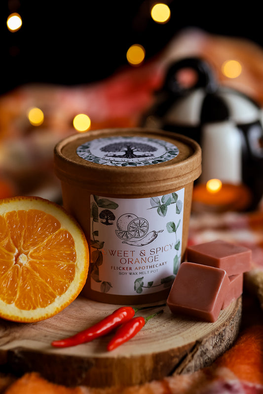 Sweet & Spicy Orange Wax Melt Pot – 150g Soy Wax Melts in Reusable Muslin Pouch | Autumnal Fruity Scent