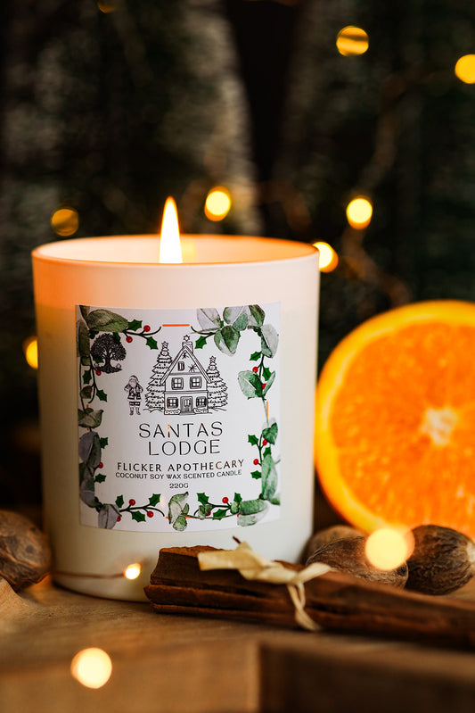 🎅 Santas Lodge Candle – 220g Coconut Soy Wax | Flicker Apothecary