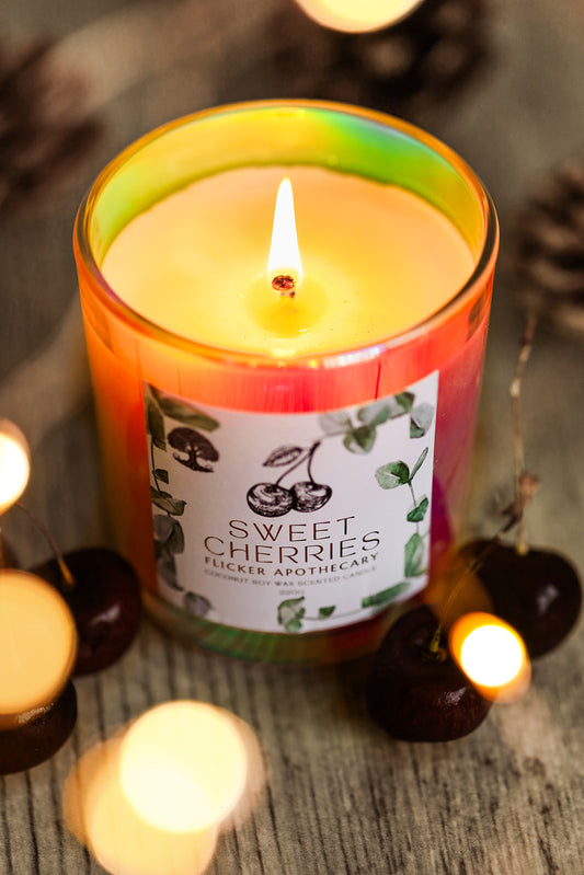 🍒 Sweet Cherries Candle – 220g Coconut Soy Wax | Flicker Apothecary