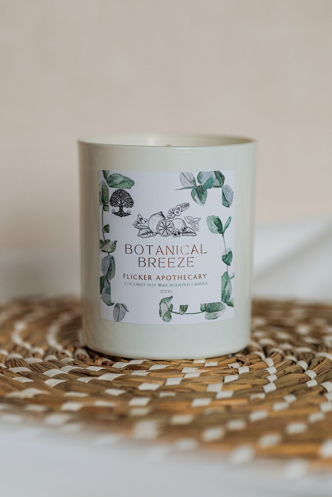 🌿 Botanical Breeze Candle – 220g Coconut Soy Wax | Flicker Apothecary