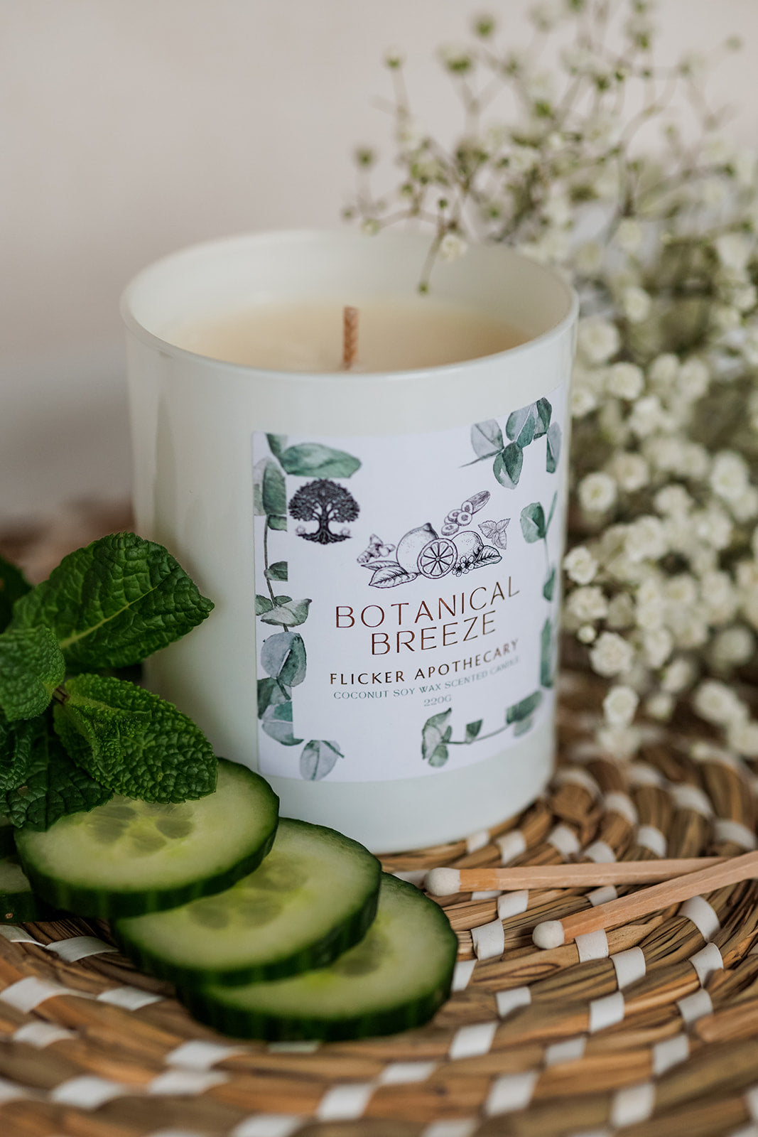 🌿 Botanical Breeze Candle – 220g Coconut Soy Wax | Flicker Apothecary