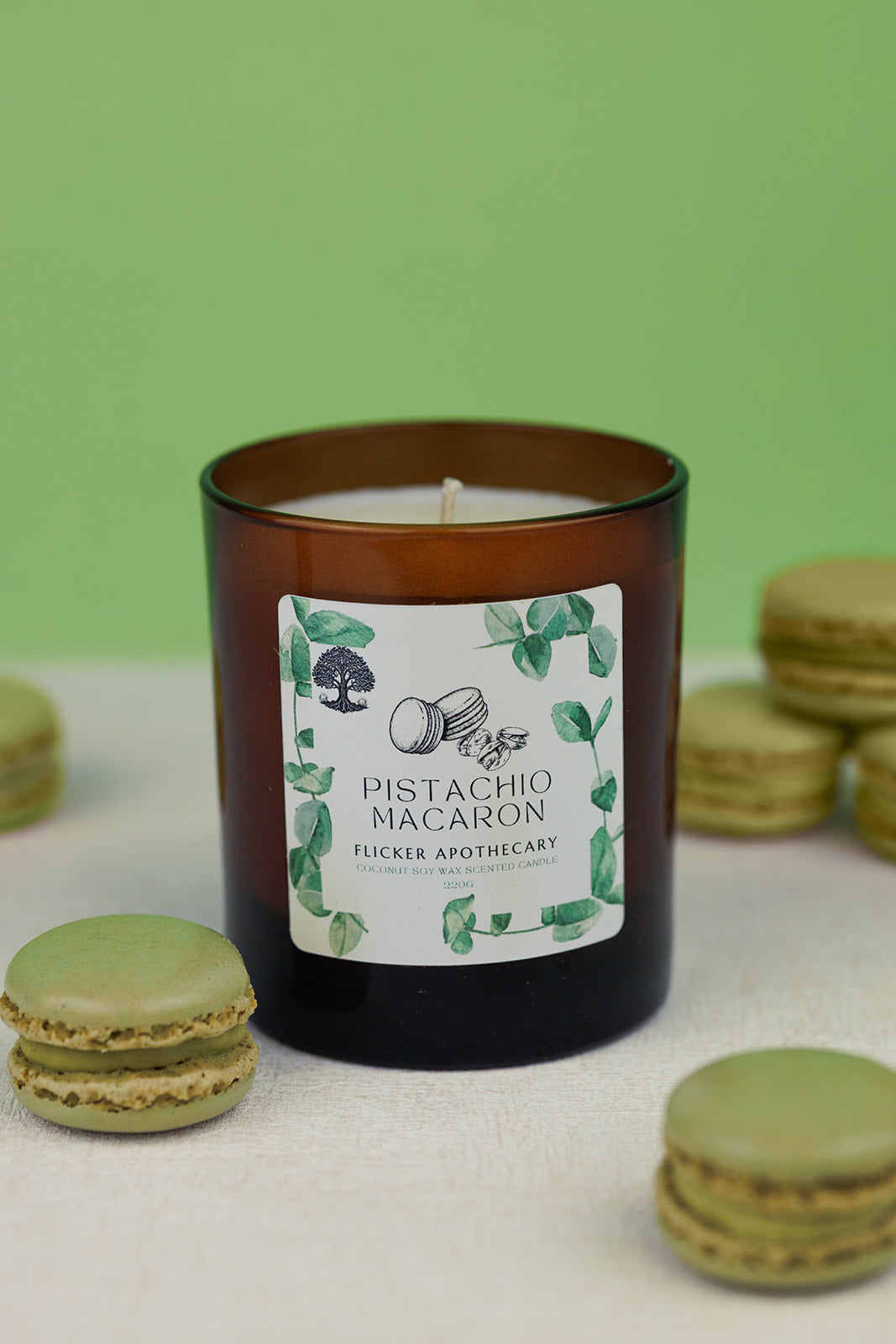 🥜 Pistachio Macaron Candle – 220g Coconut Soy Wax | Flicker Apothecary