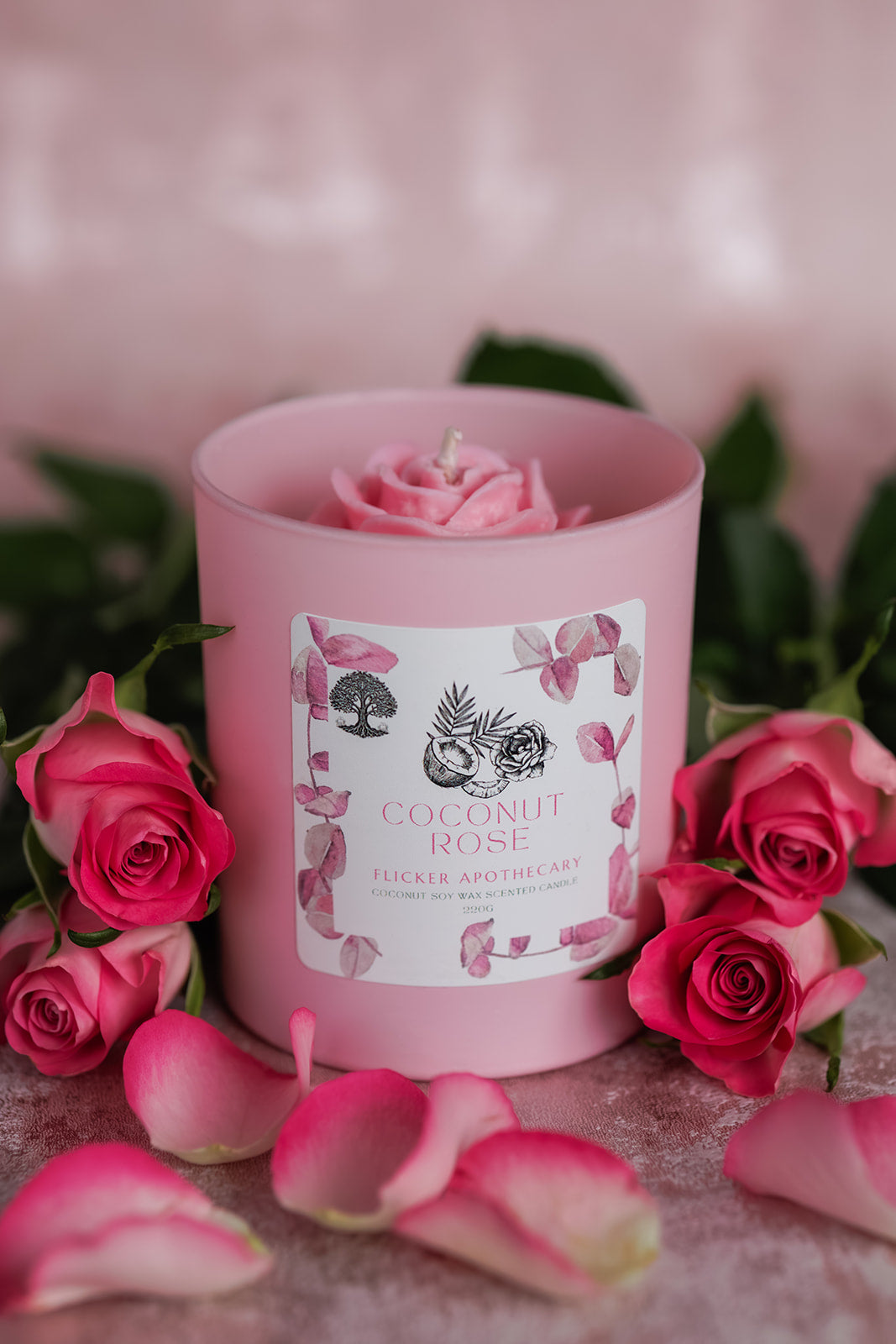 🌹Coconut Rose Candle – 220g Coconut Soy Wax | Limited Edition | Flicker Apothecary