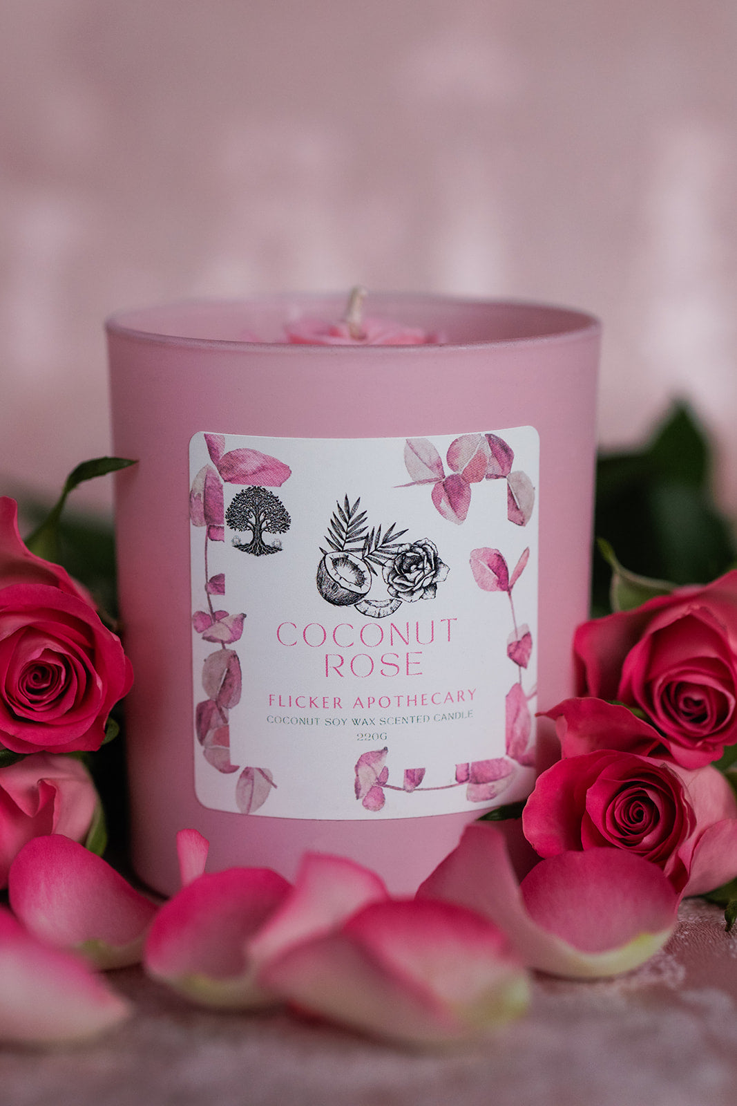 🌹Coconut Rose Candle – 220g Coconut Soy Wax | Limited Edition | Flicker Apothecary