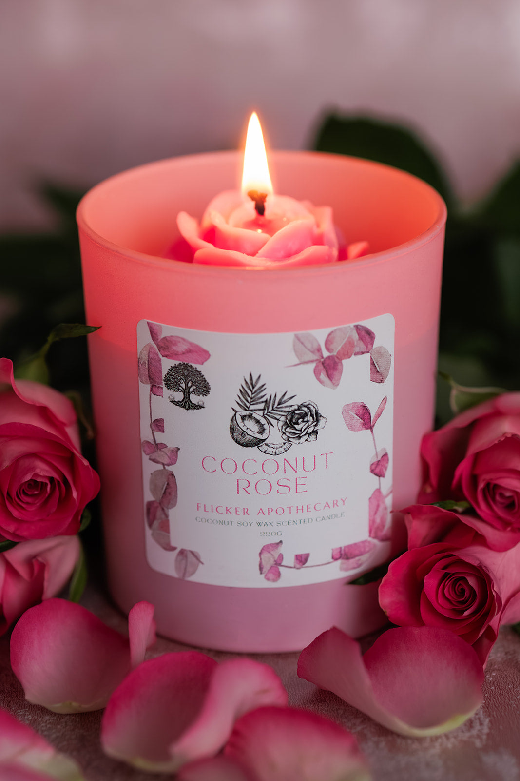 🌹Coconut Rose Candle – 220g Coconut Soy Wax | Limited Edition | Flicker Apothecary