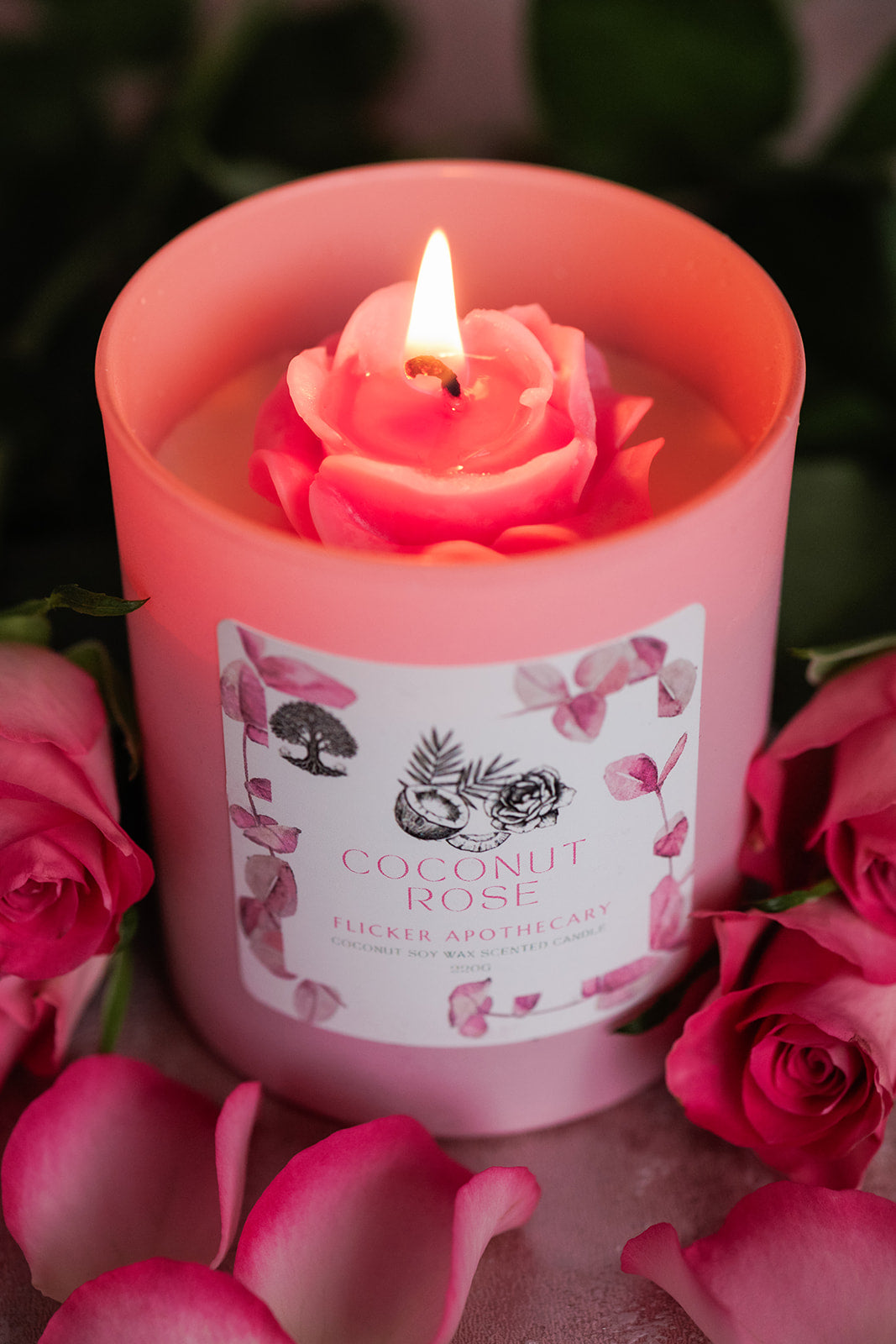 🌹Coconut Rose Candle – 220g Coconut Soy Wax | Limited Edition | Flicker Apothecary