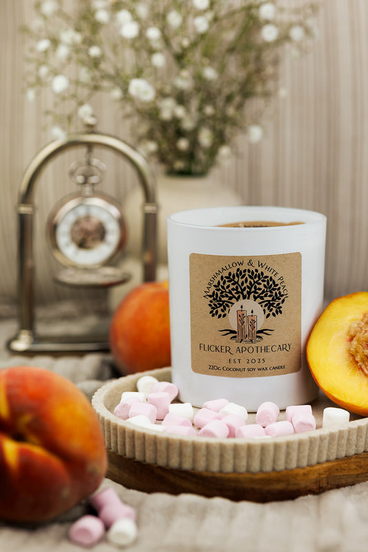 Marshmallow and White Peach 220g Coconut Soy Wax Candle