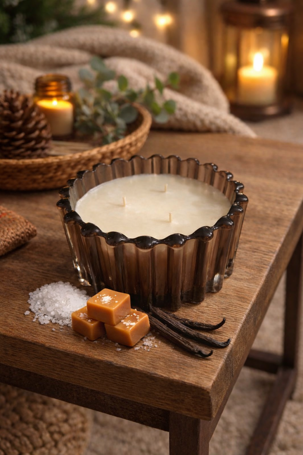 Sea Salt, Caramel & Vanilla Candle | 3 wick 550g Coconut Soy Wax | Limited Edition | Flicker Apothecary